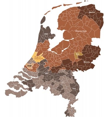 Marktaandeel zorgverzekeraars per regio